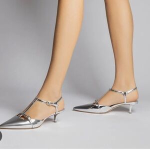NIB Larroudé Grace Pump In Silver Specchio Size 5.5